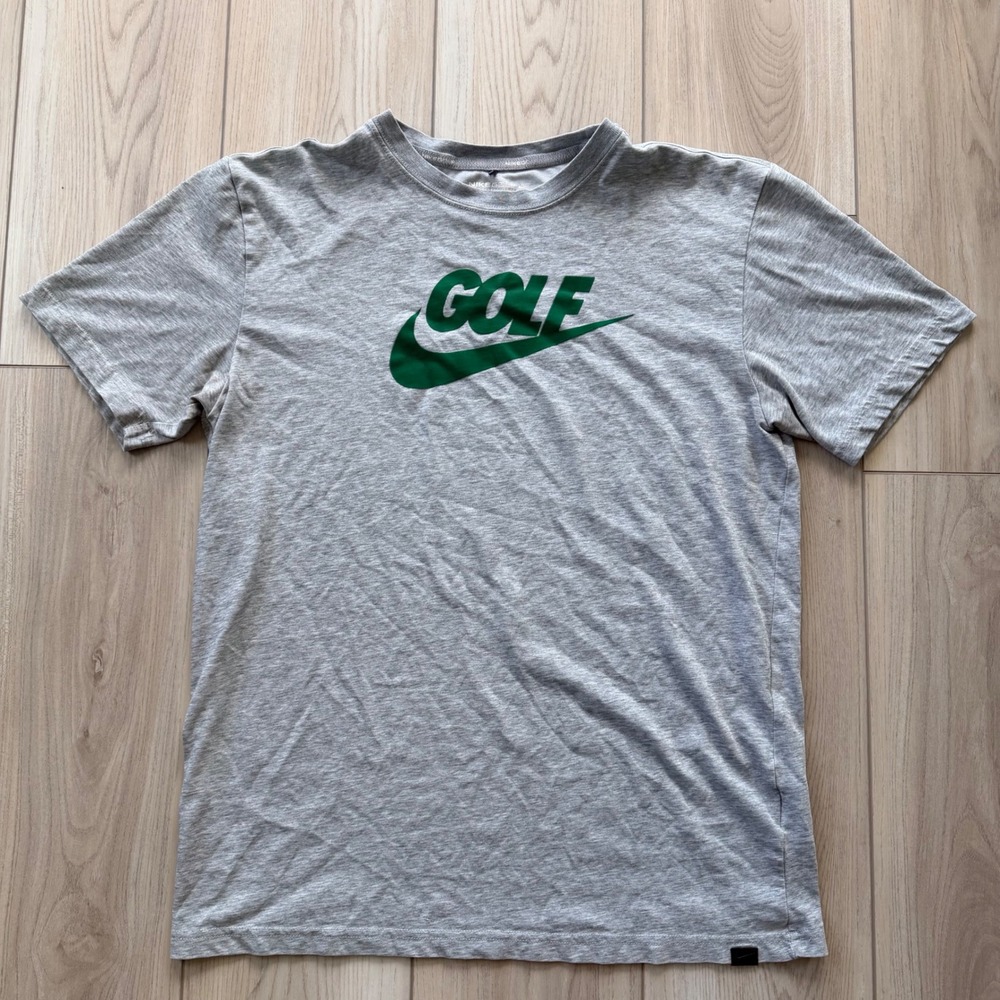 Nike Golf T-Shirt Mens Medium Gray Green Flocked Logo Dri-FIT Tour Performance